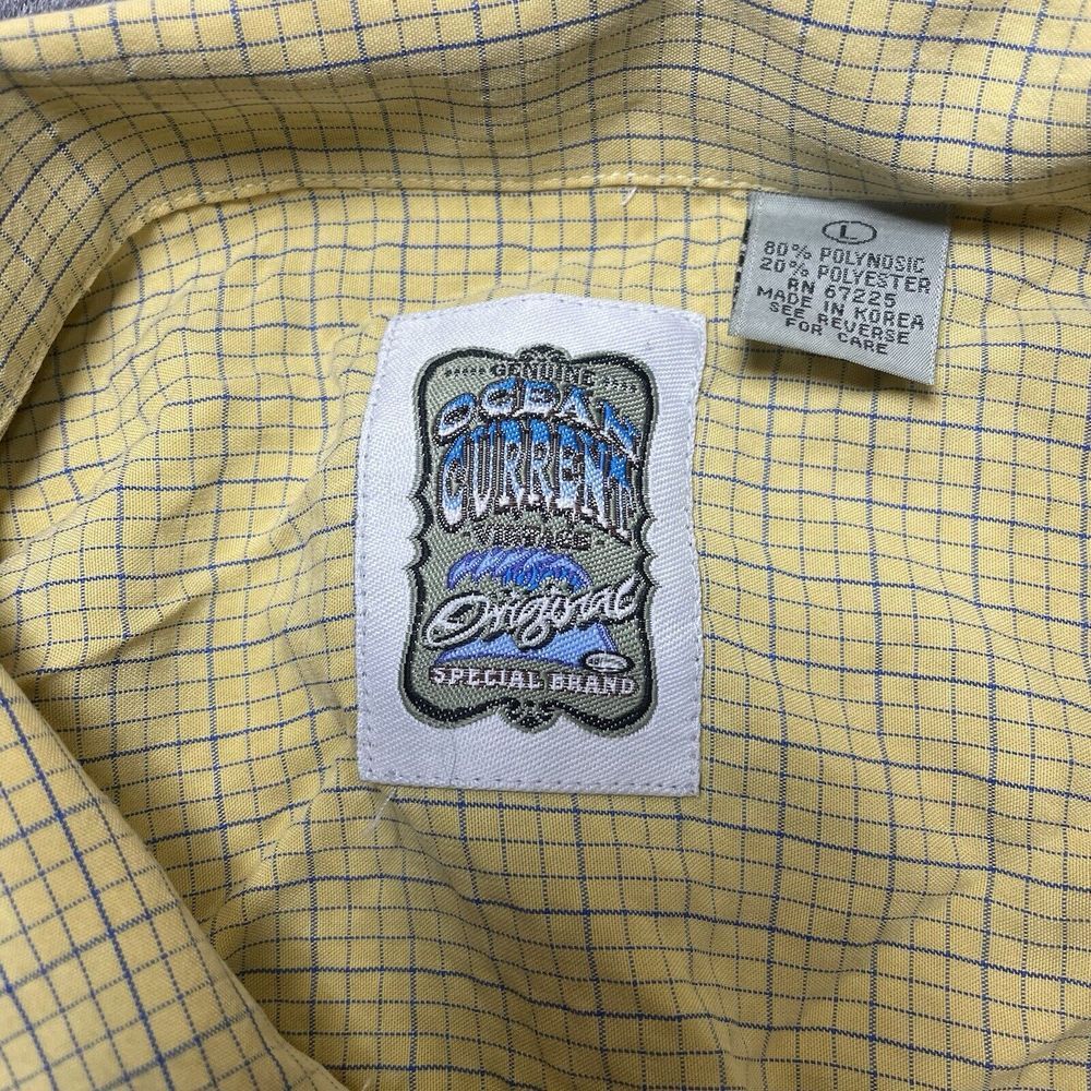 Vtg Ocean Current S/S Button Up Mens‎ Shirt Yellow Brown Check L